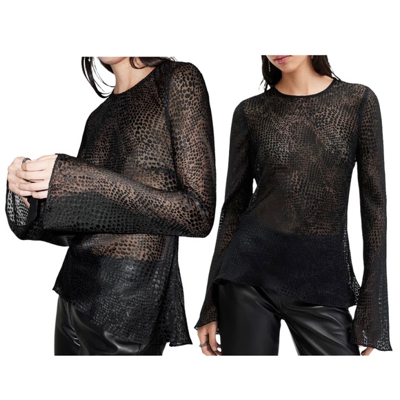 AllSaints NWT Black Jada Sheer Long Sleeve Top